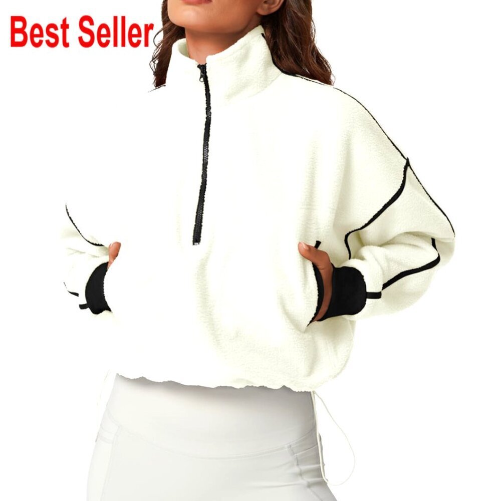 Women's Half Zip Fleece Pullover Sweatshirt Cozy Sherpa Top Winter Long Sleeve